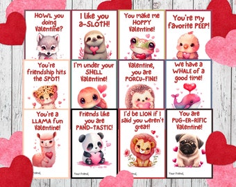 Lindo Animal Niños San Valentín, San Valentín Escolar, San Valentín de Clase, Intercambio de San Valentín, San Valentín Imprimible para Niños, Fiesta de San Valentín