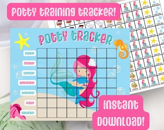 Afdrukbare zeemeermin potje tracker | Peutergrafiek | Zindelijkheidstraining | Beloningsschema voor toiletbezoek | Zindelijkheidstraining | Digitale download | Onbenullige grafiek