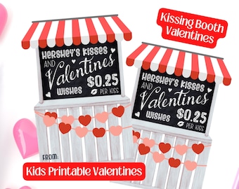Tarjetas de San Valentín de cabina de besos, San Valentín escolar, San Valentín de clase, Intercambio de San Valentín, Niños de San Valentín imprimibles, Fiesta de clase de San Valentín