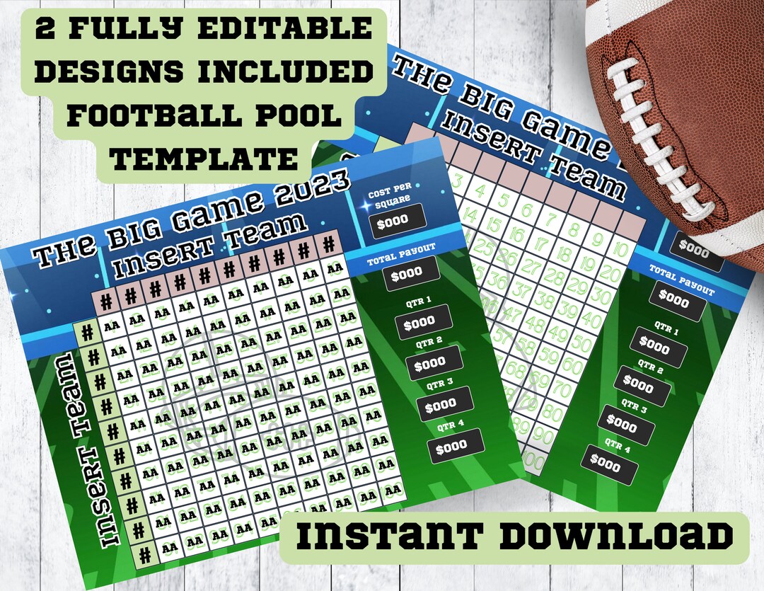 Editable Football Big Game Squares, Printable Football Squares for