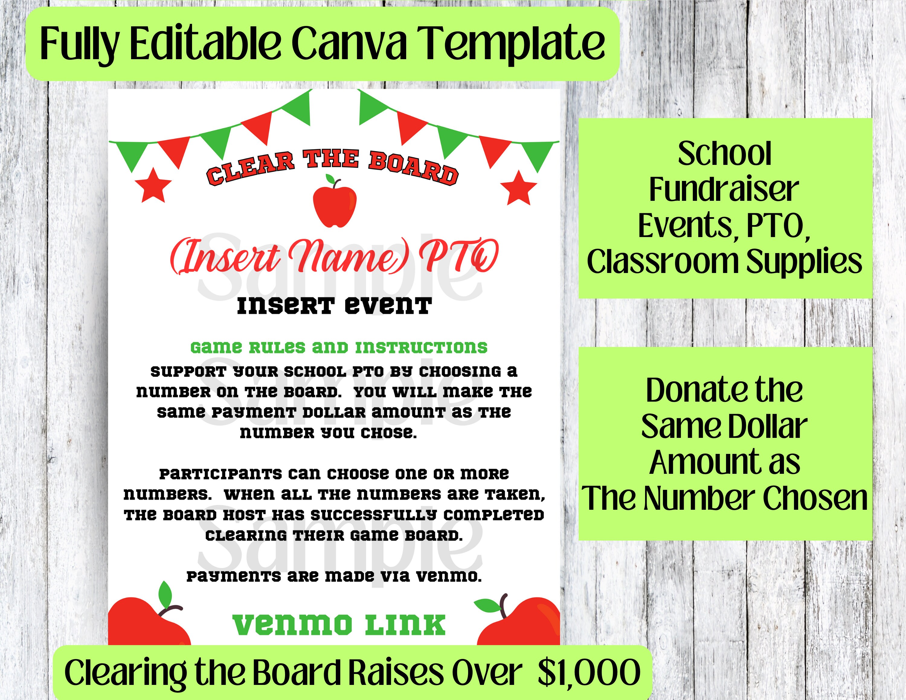 Pto Day Raffle School Teacher Student PTO Fundraiser Clear the Board Pick A Date ...