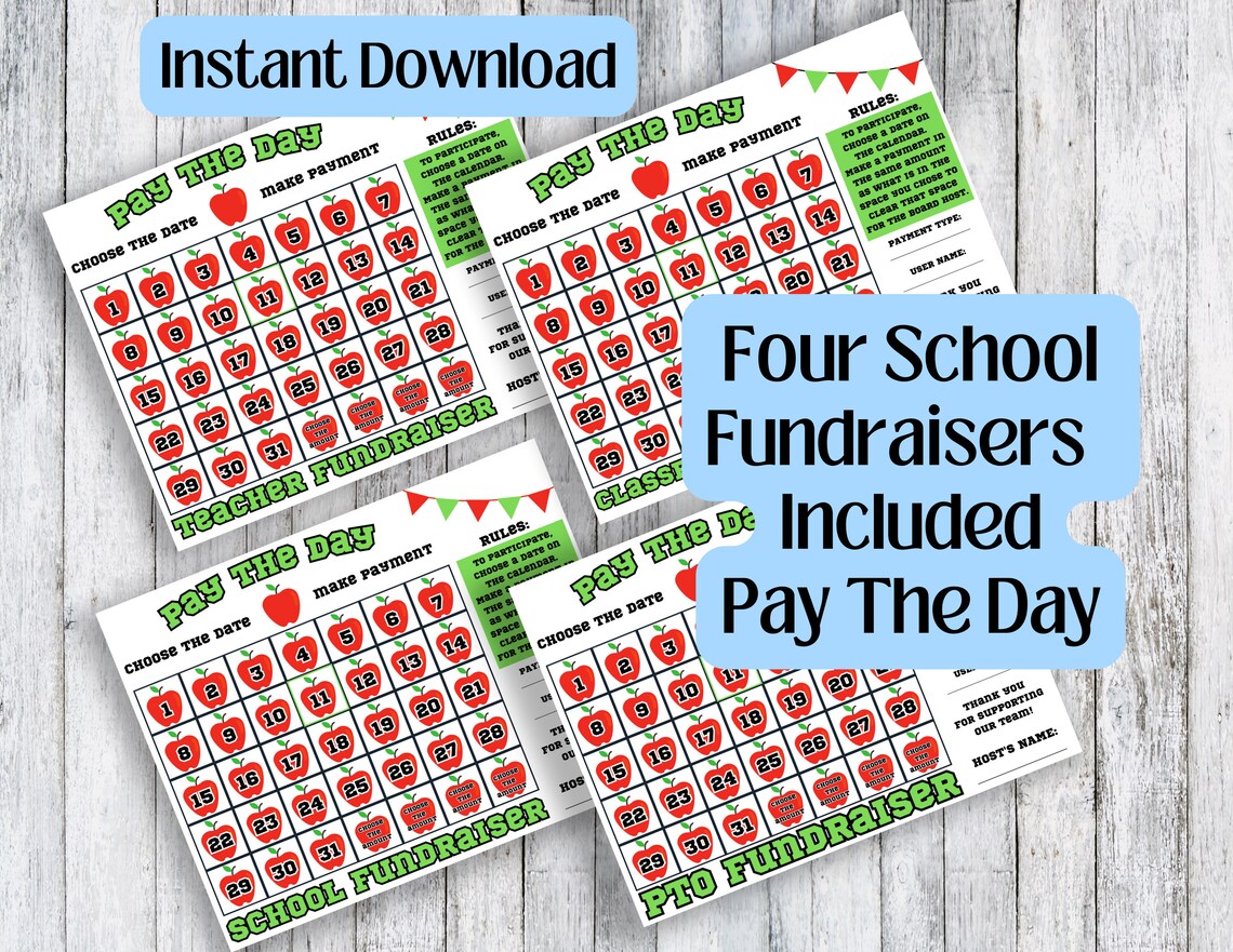 Pto Day Raffle Pay the Day School Teacher Classroom PTO Fundraiser | Cash Calendar ...