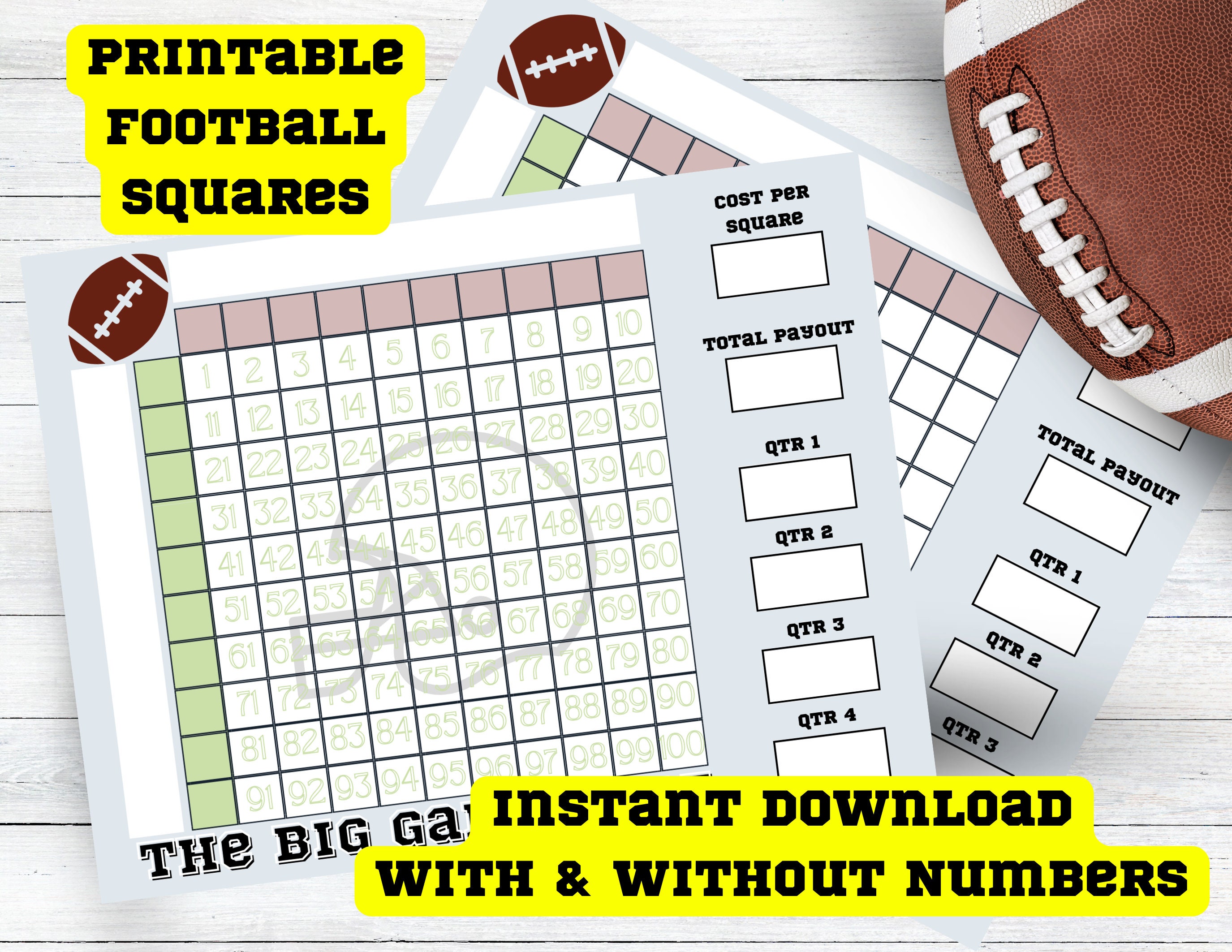 Printable Football Squares, Printable Football Squares for Party or ...