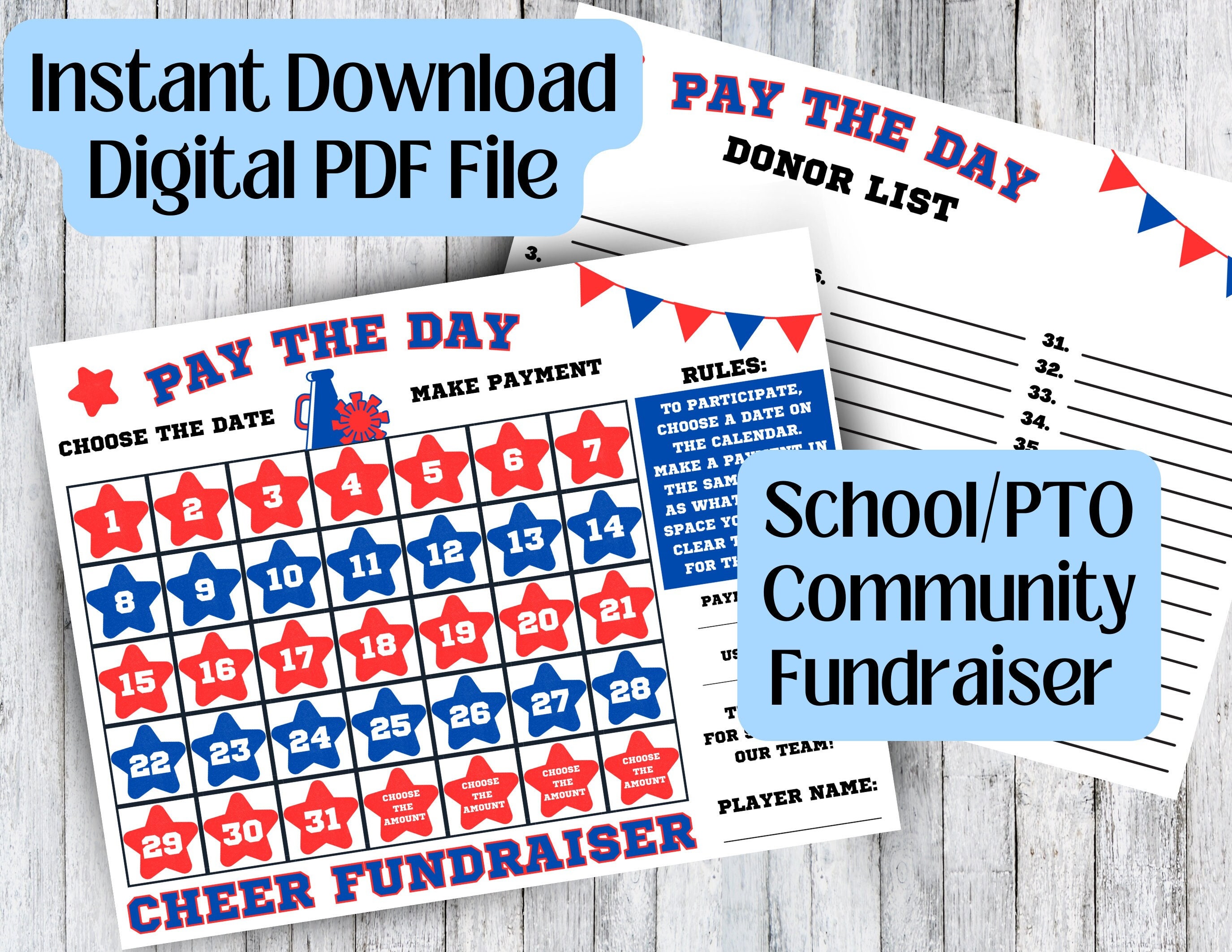 Pto Day Raffle Pay the Day Cheer Team Fundraiser Cash Calendar School PTO Fundraiser ...