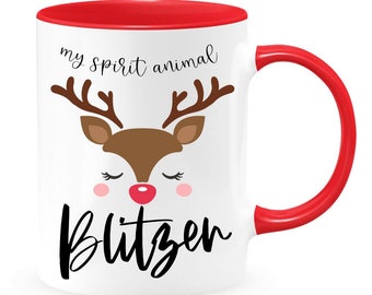 Blitzen My Spirit Animal Reindeer Mug | Holiday Mug | Merry Christmas Mug | Secret Santa Gift | Xmas Gift | Funny Coffee Mug | Holiday Decor