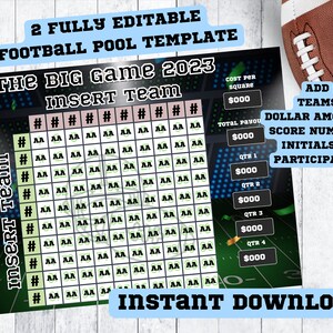 Editable Football Squares, Big Game Printable Football Squares for ...