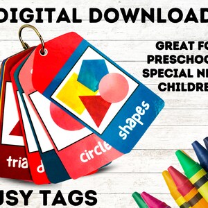Shapes Busy Tags | Pre-School Cards | Autism Resources | Special Needs | Printable Flashcards | Homeschool Montessori Flashcards Materials