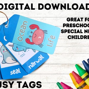 Ocean Life Busy Tags | Pre-School Cards | Autism Resources | Special Needs | Printable Flashcard | Homeschool Montessori Flashcard Materials