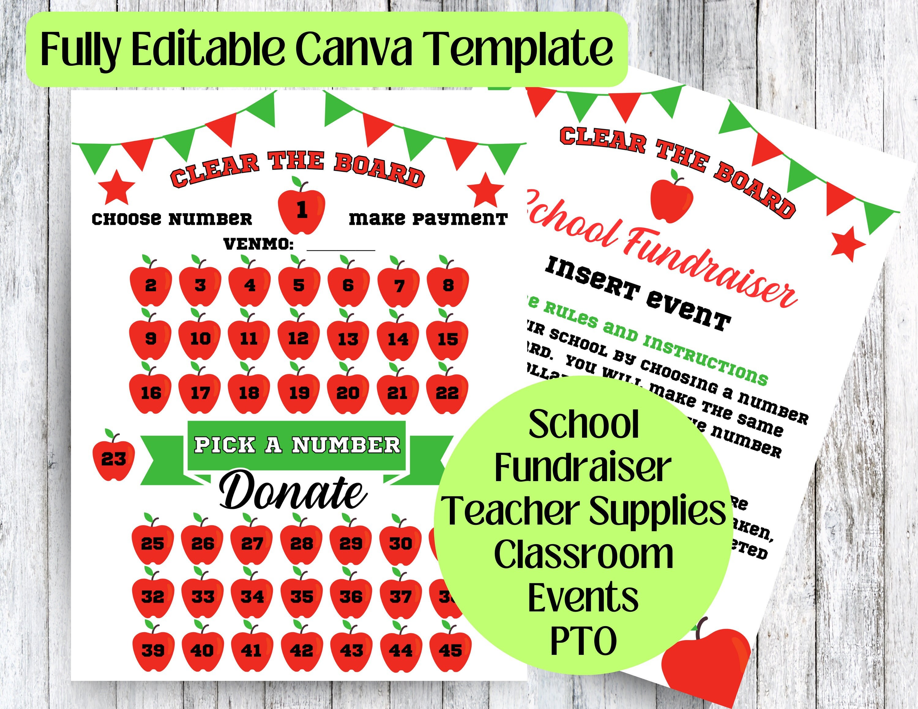 Pto Day Raffle School Teacher Student PTO Fundraiser Clear the Board | Pick A Date ...