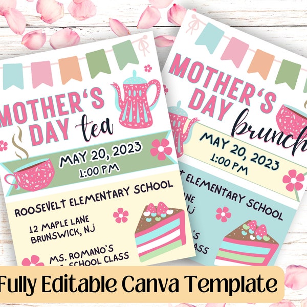 Mother's Day Brunch Tea Invitation | Mothers Day Flyer | Printable Mother's Day Celebration Invitation | Mothers Day School Party Invitation