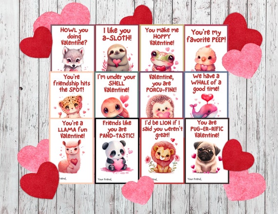 Cute Animal Kids Valentines, School Valentines, Class Valentines, Valentine  Exchange, Printable Valentines for Kids, Valentines Party 