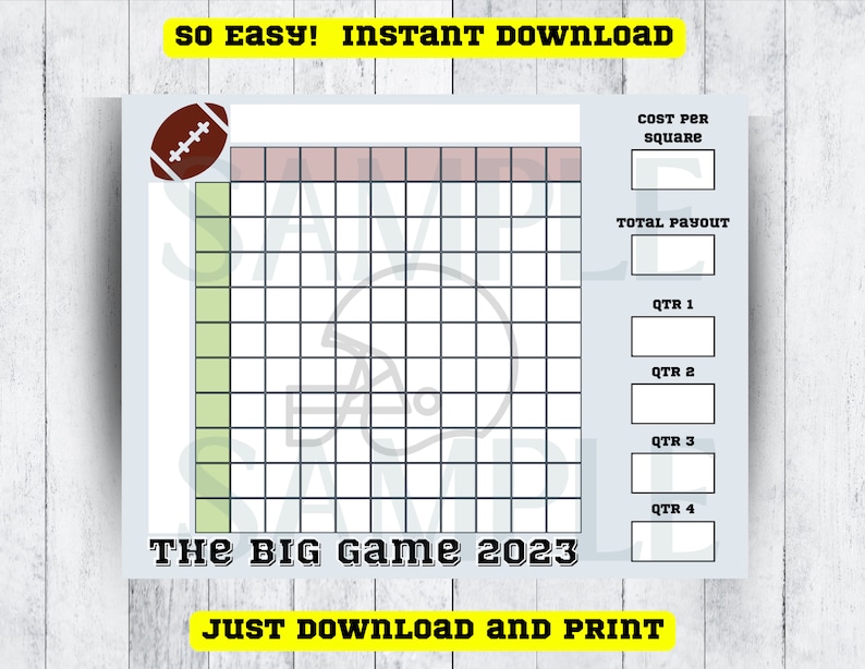 Printable Football Squares Printable Football Squares for Etsy