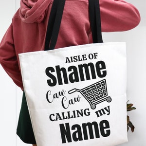 Torba Aisle of Shame "AOS" Calling My Name, Caw Caw, Gag Secret Santa Gift, prezent świąteczny dla mamy, siostry, babci, zakupoholiczki, współpracowniczki