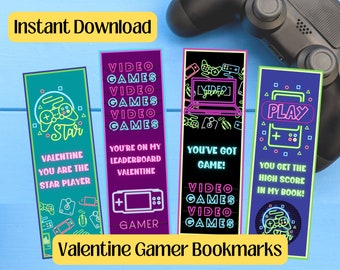 Gamer Valentine's Day Bookmarks, Valentine Printable Bookmarks, School Favor Bookmarks, Instant Digital Download, Bookmark Gift  For Kids