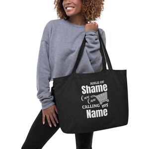 Aisle of Shame "AOS" Calling My Name Black Organic Tote Bag, Caw Caw, Gag Secret Santa Gift, Christmas Gift for Her, Shopaholic, Coworker