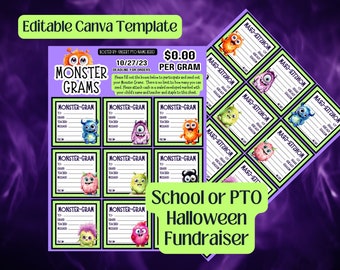 Halloween Monster Candy Gram | School Daycare Fundraiser PTA PTO Nonprofit Halloween Events | EDITABLE Candy Boo Gram | Printable Flyer