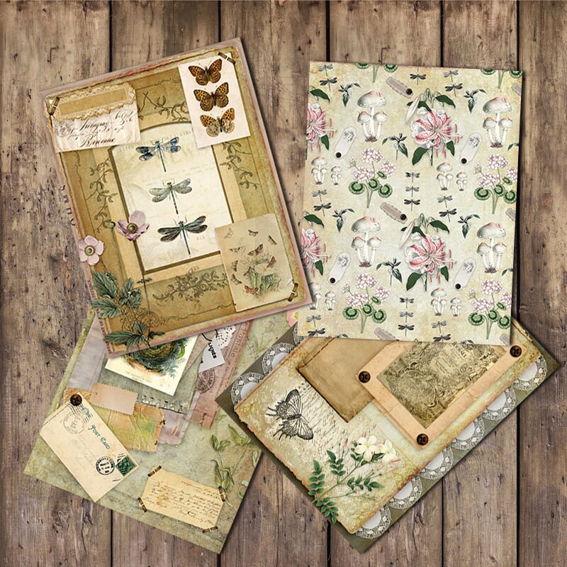 Retro Grab Bag Junk Journal Kit Vintage Botanic Background Scrapbook ...