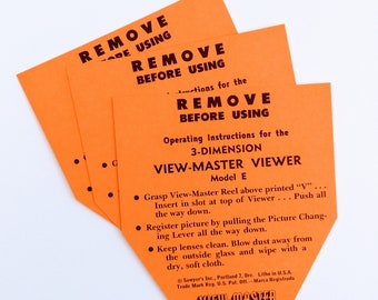 VIEW-MASTER "Remove Before Using"/"Enlever Avant L'Usage" Insert Card Operating Instructions for the 3-Dimension Model E Viewer NOT include