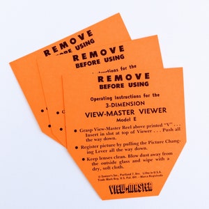 Tarjeta de inserción VIEW-MASTER "Remove Before Using"/"Enlever Avant L'Usage" Instrucciones de funcionamiento para el visor 3-Dimension Model E NO incluido