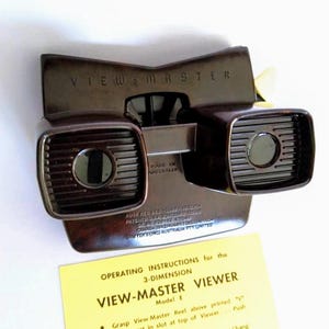 1960s Sawyer's VIEW-MASTER Model E Mottled Brown Bakelite 3D Viewer Made in Australia with NEW Operating Instructions