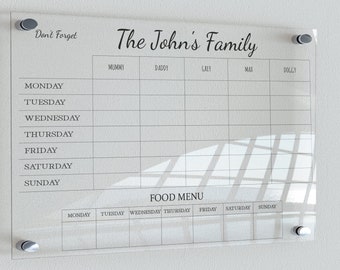 Personalized Acrylic Weekly Family Planner For Wall | Planner with Ten Markers and One Eraser