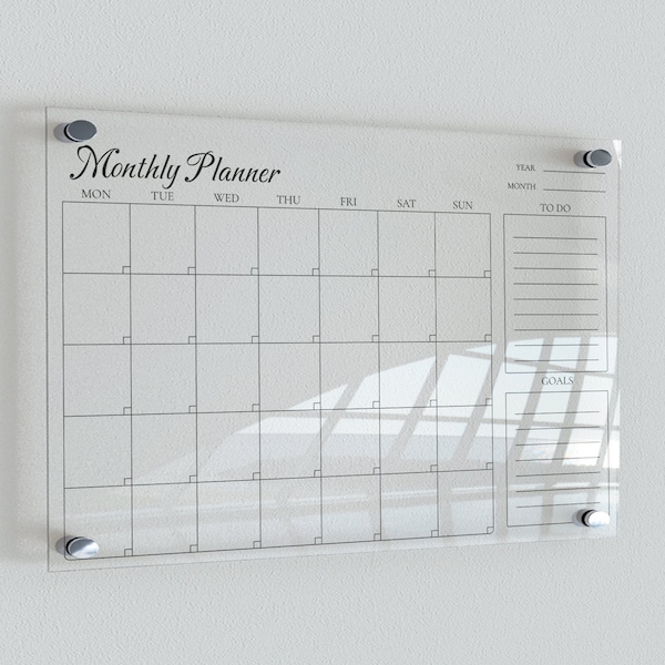 Acrylic Monthly Planner With 10 markers | Planner For Wall | Dry Erase Boards | Personalize Wall Planner | Dry Erase Monthly Calendar