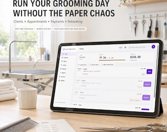 Dog Grooming Client & Appointment Manager — Offline App, One-Time Purchase, No Subscription | Cut Sheets, Rebook Reminders, Invoices
