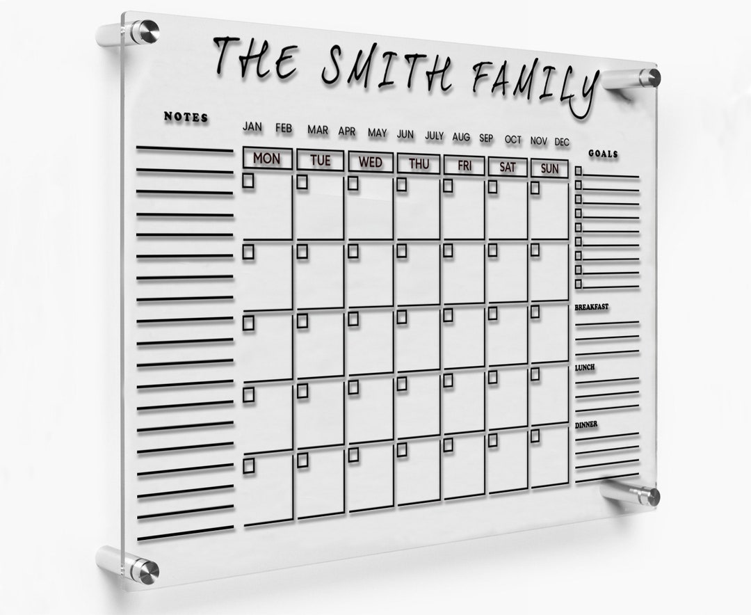 DIY Family Planner and Stationery Set, Acrylic Wall Calendar, Custom Text Monthly, Weekly Wall