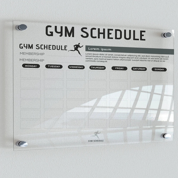 Acrylic Transparent GYM Schedule Planner | Daily exercise fitness planner | Monthly Routine Planner | Customizable Gym Planner