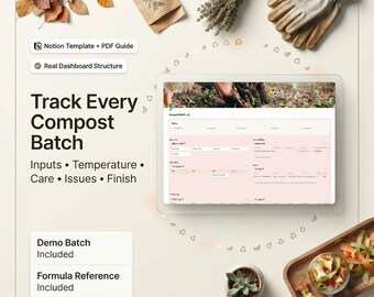 Notion Compost Tracker Template, Garden Journal, Batch Log, Temperature Planner (Digital Download)