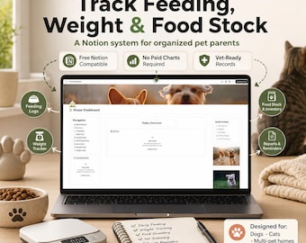 Pet Feeding Weight Tracker Notion Template, Dog Cat Food Log (Digital Download)
