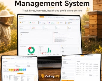 Managementsysteem bijenteelt, dashboard bijenkorftracker, bijenteeltplanner, digitale download gegevens honingopbrengst en bijenteelt