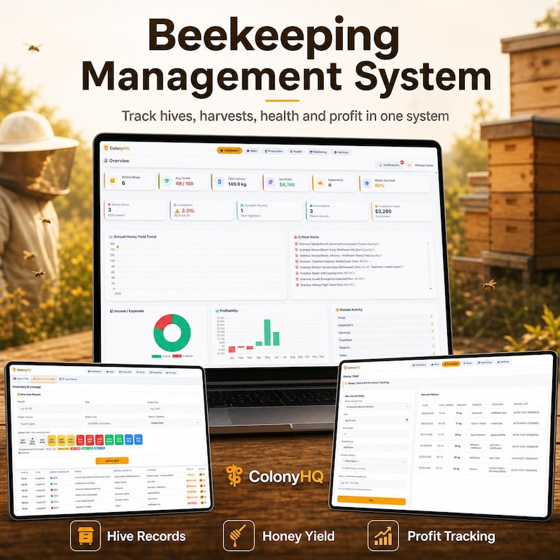 Beekeeping Web App Template: Hive Inspections, Honey Yield & Apiary ...
