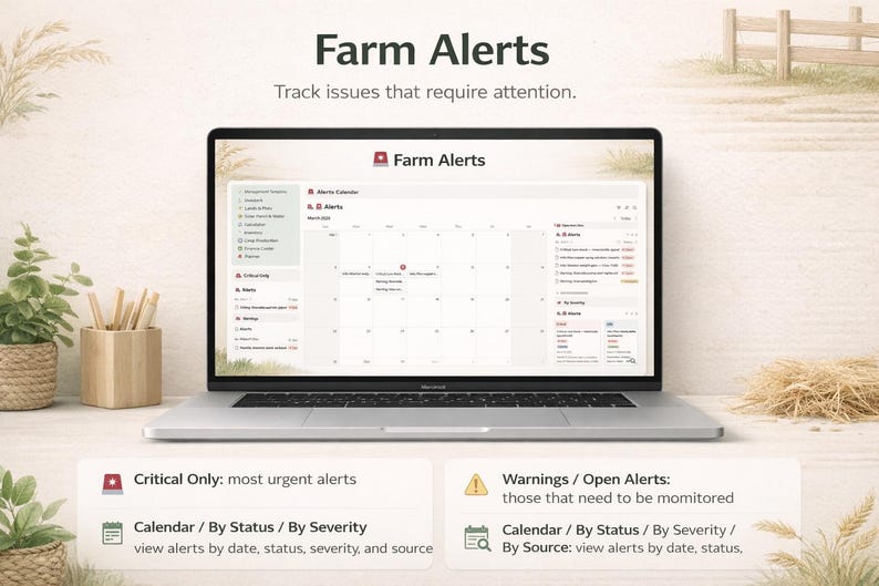 Farm Alerts
Track issues that require attention.