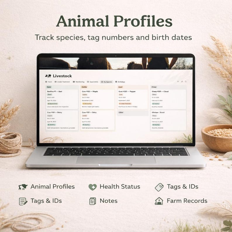 Animal Profiles
Track species, tag numbers and birth dates.