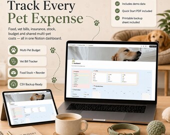 Pet Budget Planner Notion Template, Multi-Pet Expense Tracker (Digital Download)