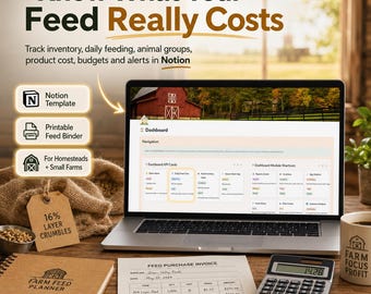 Farm Feed Cost Calculator Notion Template, Livestock Budget Planner