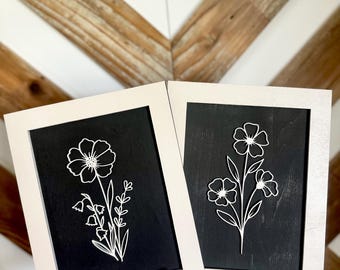 Arte mural 3D de flores silvestres cortado con láser, decoración rústica de madera para pared