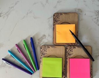Floral wood post it note holder