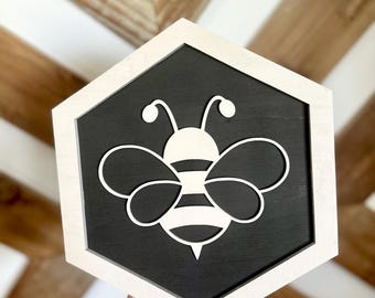 Arte de pared de abeja hexagonal 3D cortado con láser, decoración rústica de madera para pared