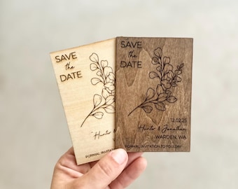 Imán rústico para guardar la fecha de boda: diseño bohemio de madera