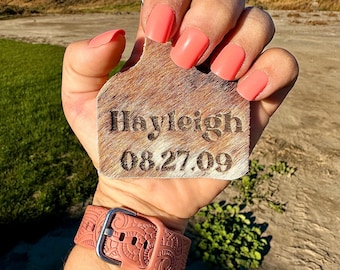 Llavero personalizado de piel de vaca, dije de bolso de piel de vaca auténtica