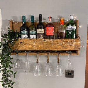 Botellero rústico de madera reciclada, bar de ginebra de pared