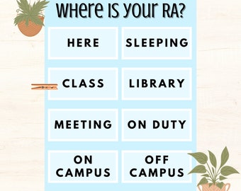 Blue Printable Where Is Your RA? Board | Resident Assistant Sign | College Student Door Sign | INSTANT DOWNLOAD
