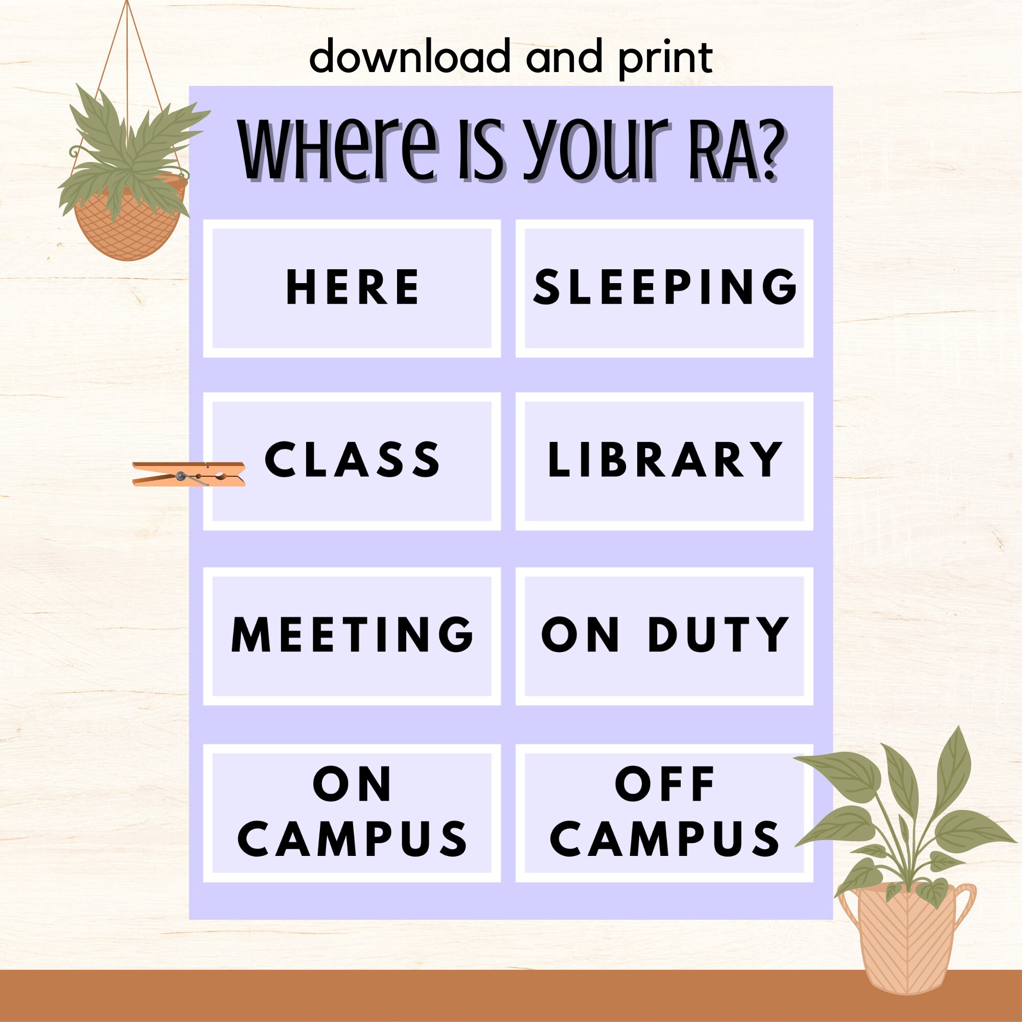 Purple Printable Where Is Your RA? Board | Resident Assistant Sign | College Student Door Sign | INSTANT DOWNLOAD