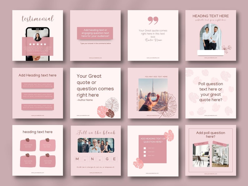 30 Pink Boss Babe Instagram Post Editable Canva Templates for Marketing ...