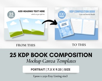 Canva Mockup Templates, KDP Book Mockup, 7.5x9.25 Portrait. Book Mockup for Marketing and Promotion. Etsy Listing, A Plus Content, KDP.