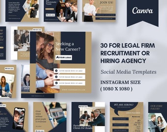 Hiring Recruitment Instagram Posts Canva Templates - Customizable Job Posting Graphics for Social Media Marketing and HR Campaigns