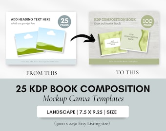 Canva Mockup Templates, KDP Book Mockup, 7.5x9.25 Landscape. Book Mockup for Marketing and Promotion. Etsy Listing, A Plus Content, KDP.