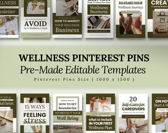 30 Wellness Pinterest Pins Canva Templates | Can be used as a lead magnet, Ebook Cover | for Podcasters, Coaches or Creators.
